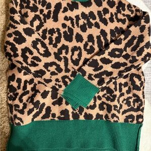 Aerie Leopard Print Sweater with Green Details